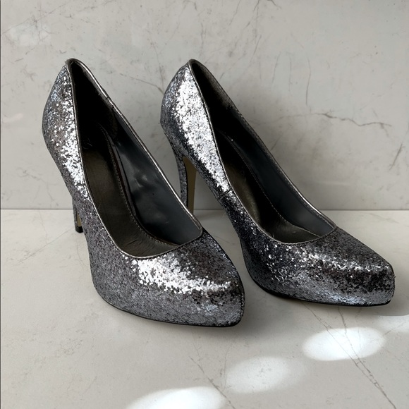 Silver Glitter Platform Heels by Cato - Picture 1 of 5